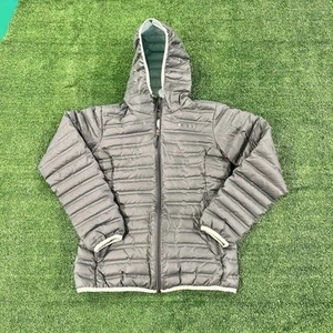 Columbia Puffer Jacket/Coat Girls Small Hooded Quilted Pockets Gray Teal Inside - Picture 1 of 18