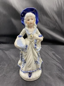 KPM Porzellan Dame Hut Kobaltblau Weiß Gold Korb Trauben Figur 6,5" - Bild 1 von 8