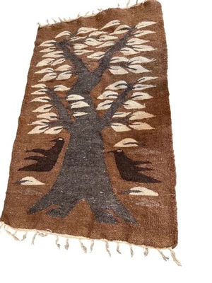 Vtg Hand Woven Egyptian Pictorial Tree of life  Kilim Rug Wool Tapestry  Art - Image 1 of 4