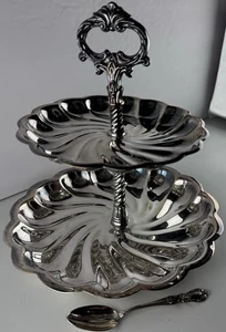Vintage F.B. Rogers Silver Co. 648 Silver Plate 2-Tiered Scalloped Serving Tray - Picture 1 of 11