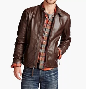 Para hombres Cuero Real Marrón Piel de Cordero Cuero Suave Corredor Motociclista Chaqueta Moda - Imagen 1 de 3