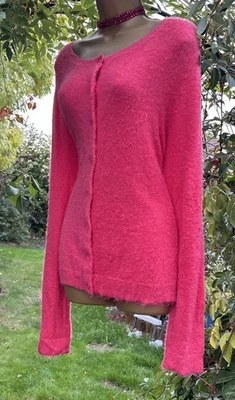 Cárdigan Monzón Largo Tejido Caliente Coral Rosa Esponjoso Longline Acogedor Suave Retro Reino Unido 16 Foto 1 de 4