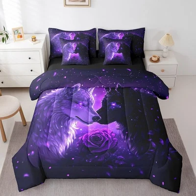 Conjunto de edredom infantil lobo selvagem 7 peças tamanho duplo, tema amor animal casal lobo... - Imagem 1 de 4