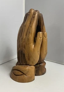 Vintage Praying Hands Olive Wood Sculpture Bethlehem Holy Land Christian Art 6" - Picture 1 of 13