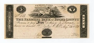 1821 $5 The Farmers Bank of Bucks County - Hulme Ville, PENNSYLVANIA Note CU - Picture 1 of 2