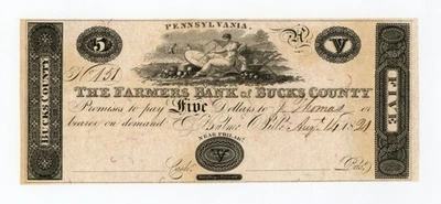 1821 $5 The Farmers Bank of Bucks County - Hulme Ville, PENNSYLVANIA Note CU - Image 1 of 2