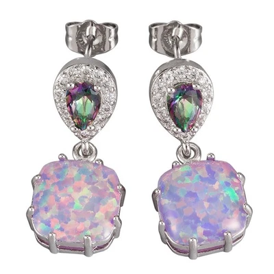 Mystic Topaz 10x10 Lavender Fire Opal Silver Jewelry Drop Pierced Earrings - Image 1 of 4