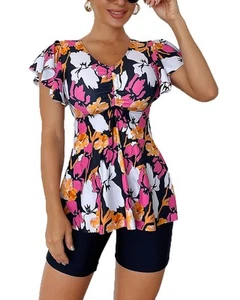 Women's Tankini Swimsuits Ruffled Flowy Tankini Tops with Boy Shorts Swimwear... - Picture 1 of 5