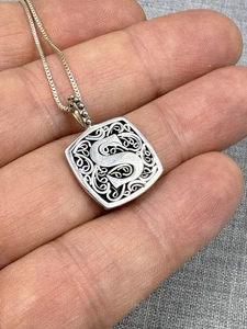 Lori Bonn S Initial Scroll Square Shaped Sterling Silver .925 Pendant Necklace - Picture 1 of 8