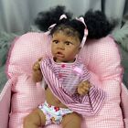 22" Reborn African Doll Full Vinyl Body Girl Rooted Hair Dark Skin Baby Toy Gift