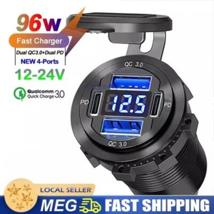 New PD Type C Dual USB Car Charger QC 3.0 Charger 12V 24V Power Outlet Socket - Picture 1 of 15