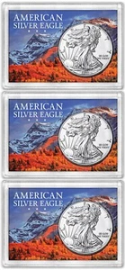 x3 American Silver Eagle Frosty Case Snaplock ASE Holder Mountain Snow Sun Gift - Picture 1 of 2