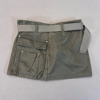 Zara Women Olive Green Cargo Mini Skirt XS Utility Pocket Belted Army Polyeureth - Image 1 of 4