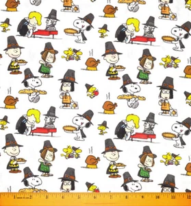 Tela de Acción de Gracias Peanuts - Media yarda - 100 % algodón Charlie Brown White Snoopy - Imagen 1 de 1
