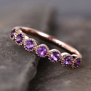 0.70Ct Round Purple Diamond Half Eternity Women's Band Ring 14K Rose Gold Finish - Picture 1 of 8