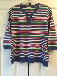 TALBOTS BRIGHT STRIPED COTTON JUMPER - SIZE MEDIUM PETITE 3/4 SLEEVES - Picture 1 of 8