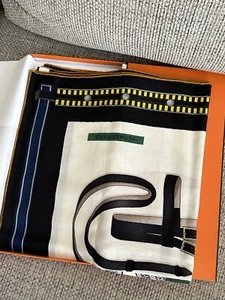 NEW HERMES Lettres Equestres 100% Cashmere Shawl 140 Scarf w/ Receipt - Picture 1 of 13