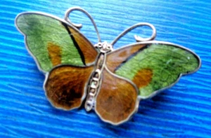 Norvégien Émail Papillon Broche Vintage Argent Sterling Hroar Prydz De Norway - Bild 1 von 6