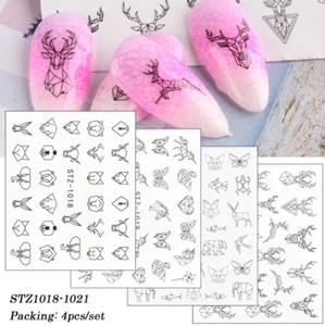 4Pcs Abstract Animal Image Lines Water Transfer Nail Art Stickers DIY Decor NS11 - Picture 1 of 3