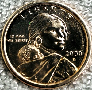 2000-D Sacagawea One Dollar US Liberty Gold Color Coin Mint Stempelglanz 200 - Bild 1 von 2