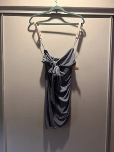Superdown Revolve Kleid Mini Blau Vorne zum Binden xxs Neu Mit Etikett Trägerlos - Bild 1 von 6