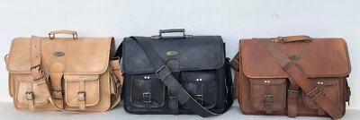 Men's Vintage Brown Black White Leather Messenger Shoulder Laptop Bag Briefcase - Image 1 of 4