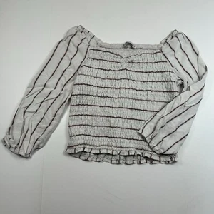 Abercrombie Kids Ruched Striped 3/4 Sleeve Crop Top Shirt Size 11/12 - Picture 1 of 9