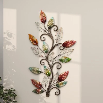 Arte de pared de metal dorado con pátina verde azulado hojas soplantes escultura rústica decoración de la naturaleza Foto 1 de 4