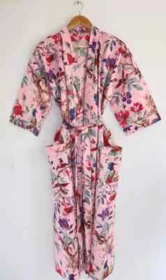 Индийская птица напечатано 100% хлопок халат длинный кимоно Sleepwear ночь кимоно платье - Изображение 1 из 4