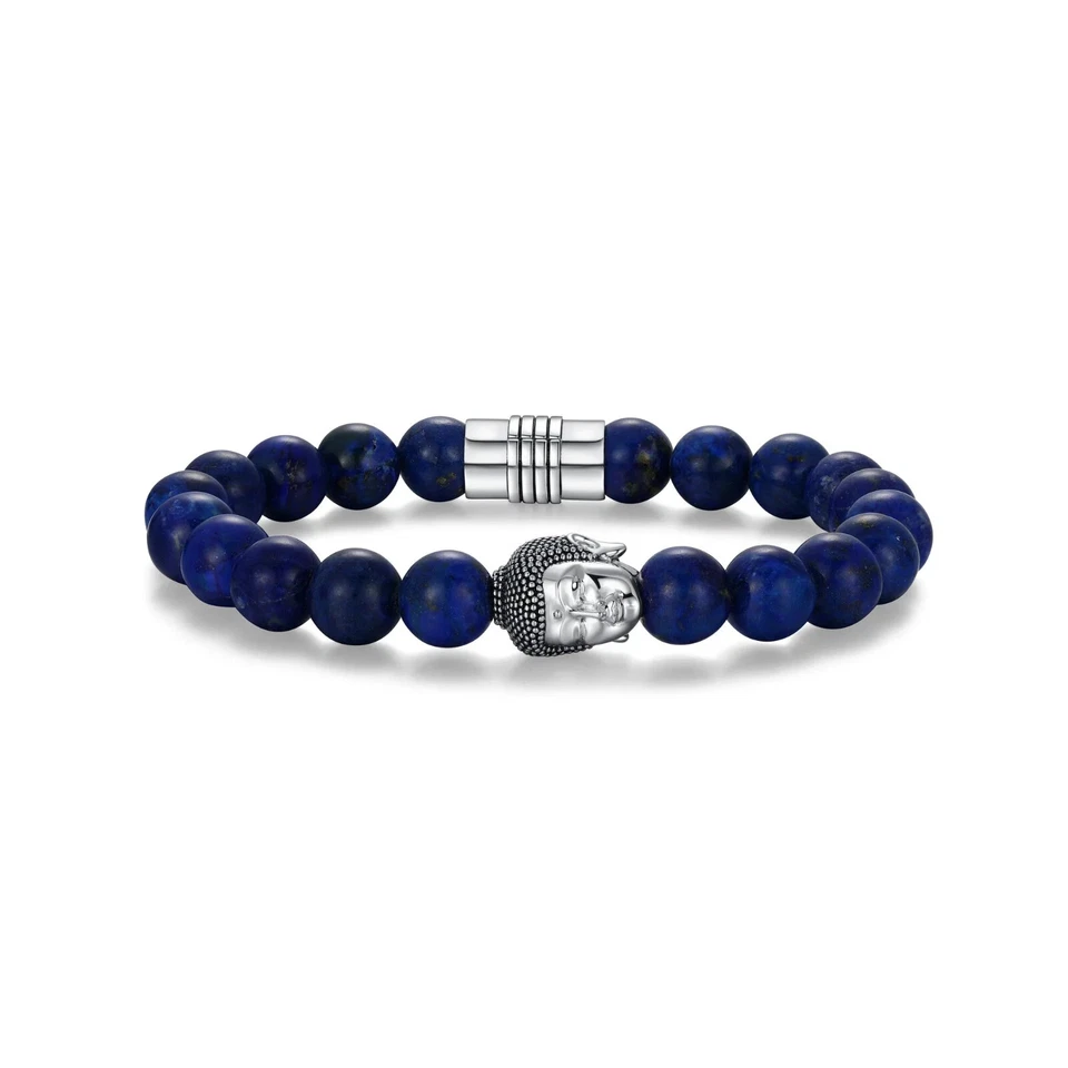 BRAND NEW Ethos Strata Buddha Rhodium Plated Silver Lapis Beads Bracelet UB42 - Image 1 of 1