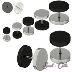 Due Fakeplugs IN Nero Argento 4 5 6 8 10 12 14 16 MM Falso Plug Orecchio Acciaio - Foto 1 di 2