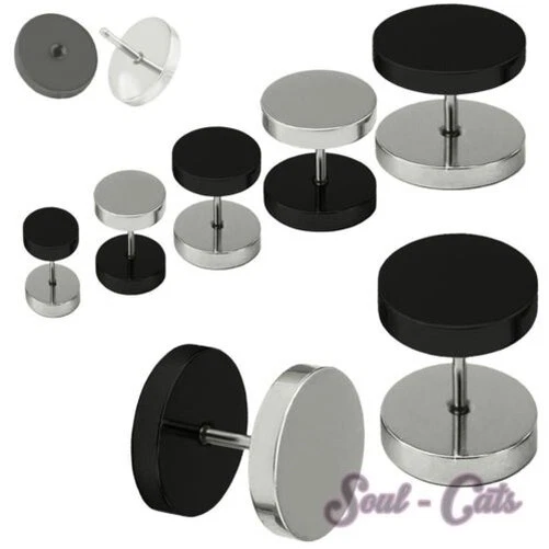 Due Fakeplugs IN Nero Argento 4 5 6 8 10 12 14 16 MM Falso Plug Orecchio Acciaio - Immagine 1 di 1