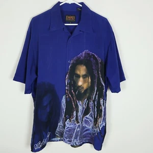VTG Bob Marley Dragonfly Shirt Mens XL Blue Rasta Reggae All Over Big Print Camp - Picture 1 of 14