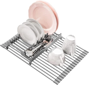 Roll Up Dish Drying Rack(17.1” x 13.1”)Over Sink Dish Drainer Foldable Stainless - Picture 1 of 12