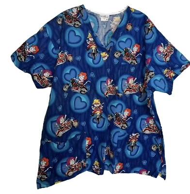 Peaches HOTROD CAT Hospital Pediatric Nurse Scrubs Short Sleeve Sz XL - Image 1 of 2