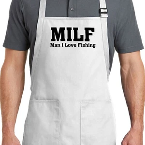 Funny Fishing Apron w/Pockets Fish Fisherman Custom MILF gift Man I Love Fishing - Picture 1 of 3