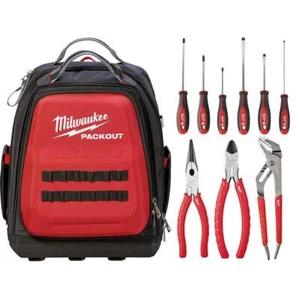 Milwaukee PACKOUT Tool Backpack 15" w/ (6) Screwdriver Set + (3) Pliers Set - Picture 1 of 12