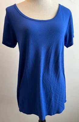 Doublju Women’s Blouse SZ M Short Sleeve Cut Out Back Blue Solid Tunic  - Image 1 of 4