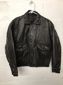 VTG Urban Equipment World Wear Brown Leather Bomber Jacket Mens Sz L - Picture 1 of 7
