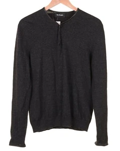 The Kooples Pullover anthrazitgrau Flanell Wolle Lederbesatz Knopfleiste L - Bild 1 von 6
