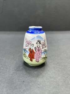Decorated Vintage Japanese Mini Vase with Geisha Girls 2.25” Tall - Picture 1 of 7
