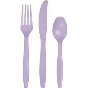 Lavender Heavy Duty Plastic Cutlery Assort. 24 Pack Tableware Party Supplies - Picture 1 of 1