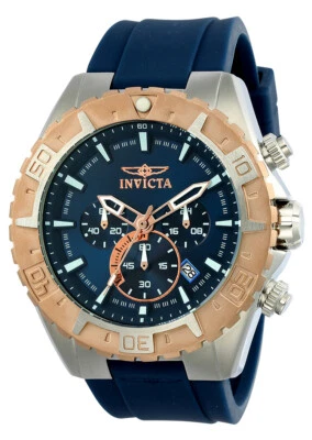 Invicta Men AVIATOR CHRONOGRAPH ROSE GOLD Silver Blue Dial Elegant Fashion Watch - Image 1 of 3