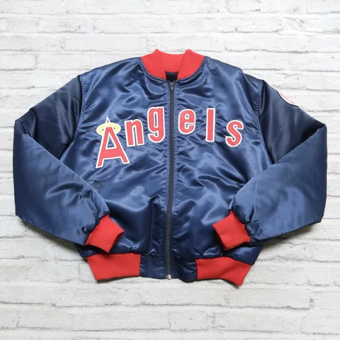 Vintage 80s California Angels Satin Jacket by Eastport Size XL Navy Cover