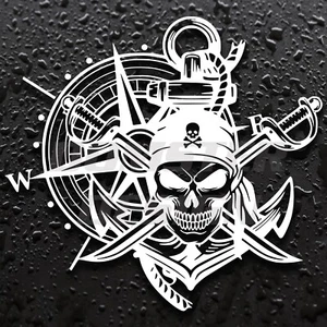 Pegatina Vinilo Calavera Pirata Brújula Camper VW - Imagen 1 de 4