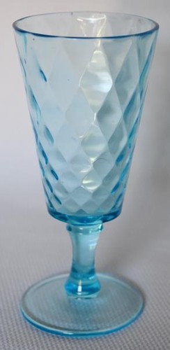 1880'S BRYCE DIAMOND QUILTED PATTERN #1000 AQUA BLUE PEDESTAL WINE GLASS HAVE 2