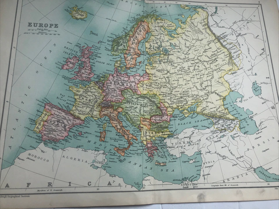 1910: Antiguo mapa político de Europa vintage regalo de Navidad impresión en color #7 CS Foto 1 de 4