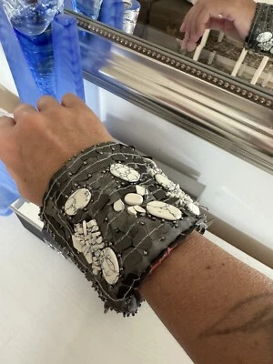 Design Armband Stein Stoff Gladiator grau NEU boho hippie - Bild 1 von 4