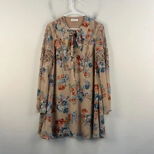Sugar & Lip Womens Small Dress Floral Pink Mini Woven Long Sleeve Pullover 21969 - Picture 1 of 10