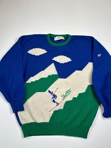 Vintage Pringle Sports Sweater Mens Large Wool Crewneck Ski AOP Scotland READ